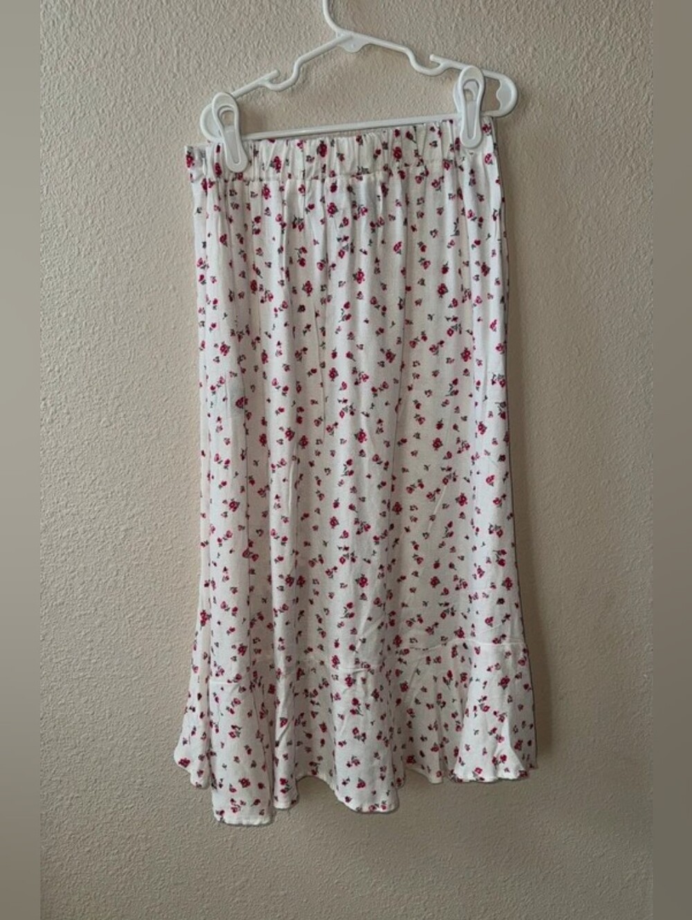 Princess Polly White Midi Skirt with Pink Floral Print